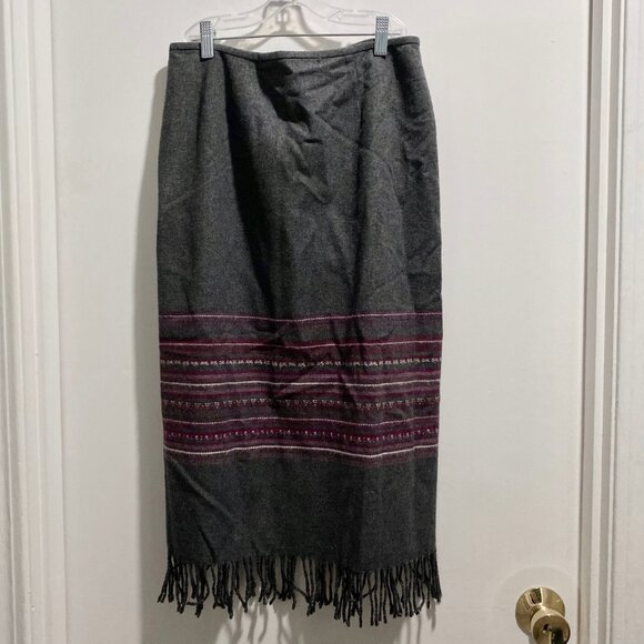 Vintage Preppy Academia Western Midi Office Boho Wool Fringes Pencil Skirt 8 - Picture 1 of 7